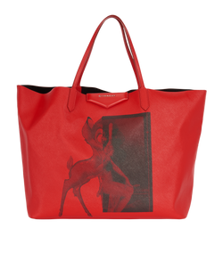 Large Bambi Print Tote, Leather, Red, 0177, P, 2*